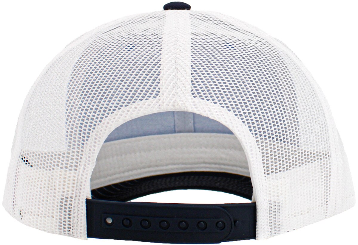 Sky Blue Navy Blue White Classic 6 Panel Trucker Mesh Snapback Back View